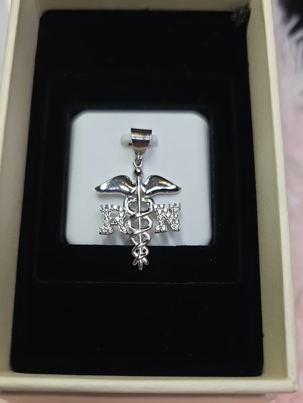 Silver RN Caduceus Pendant Necklace - RN Medical Jewelry